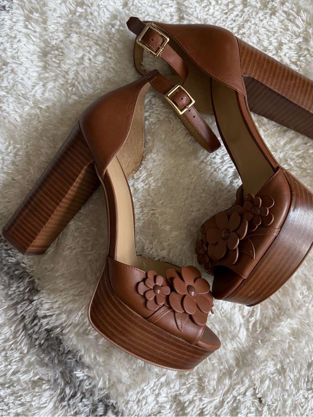 MICHAEL Michael Kors Brown Floral Platform Sandals with Ankle Strap - Picture 2 of 16